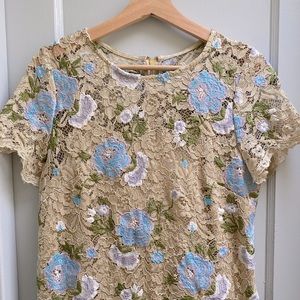 Calvin Klein lacy sheath dress with floral embroidery